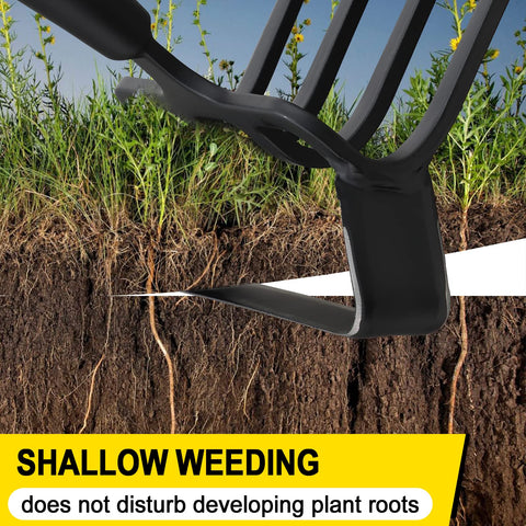 COCONUT garden tool in use near seedlings for precise, gentle weed control.