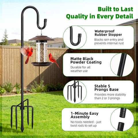 COCONUT adjustable shepherds hook enables quick height changes for versatile outdoor displays.