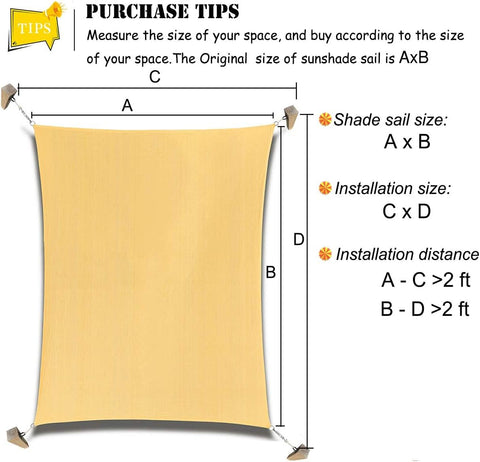 COCONUT rectangle sun sail 6x8 side view highlighting curved sides and anchors