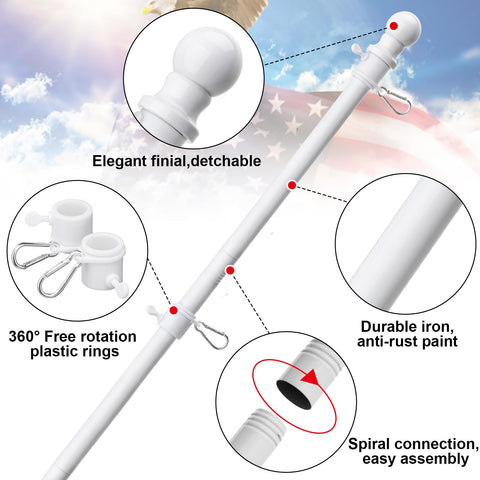 COCONUT flag pole with rotating rings reduces tangling for smooth flags.