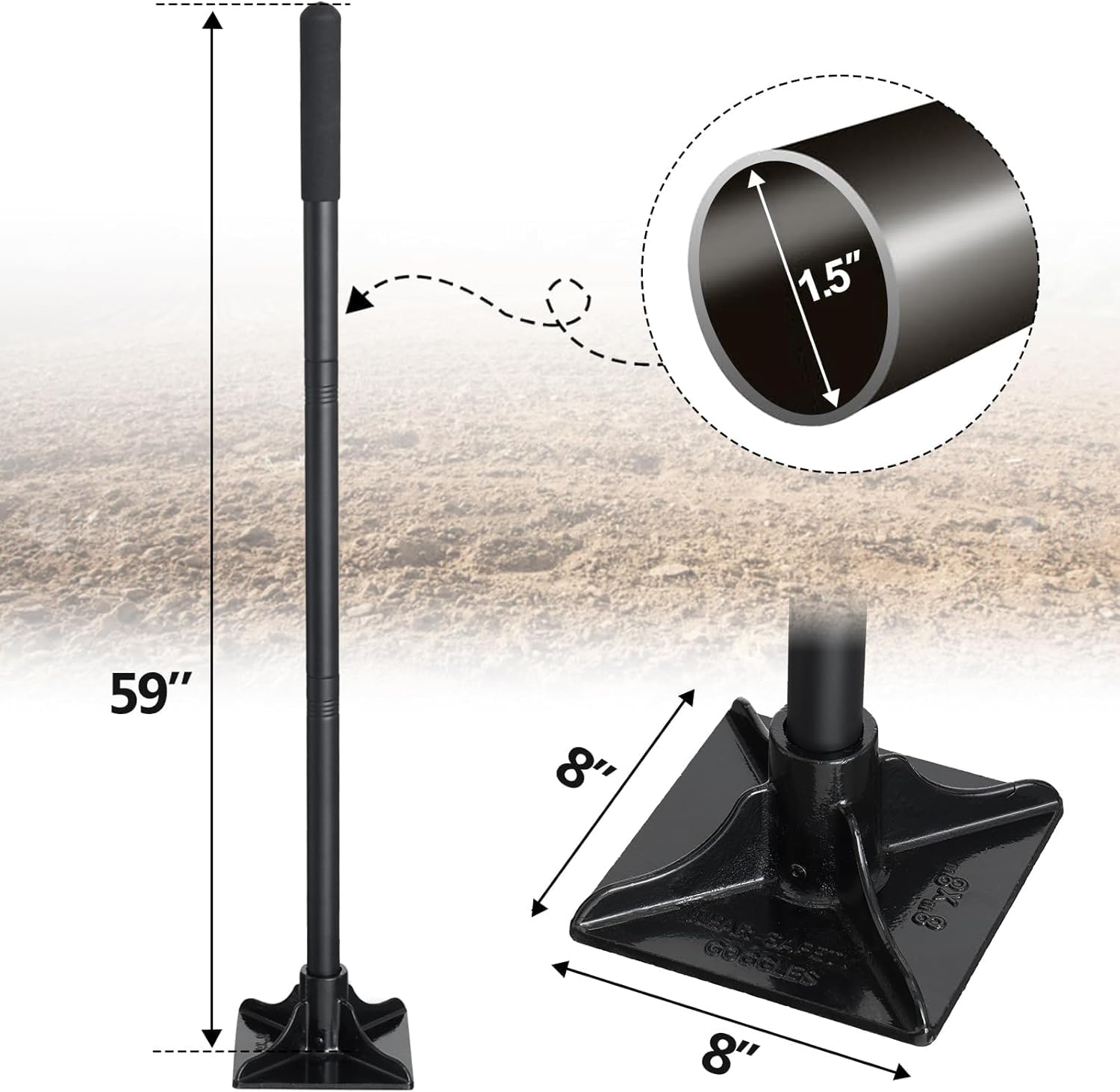 COCONUT Tamper: square head for even compaction and leveling.