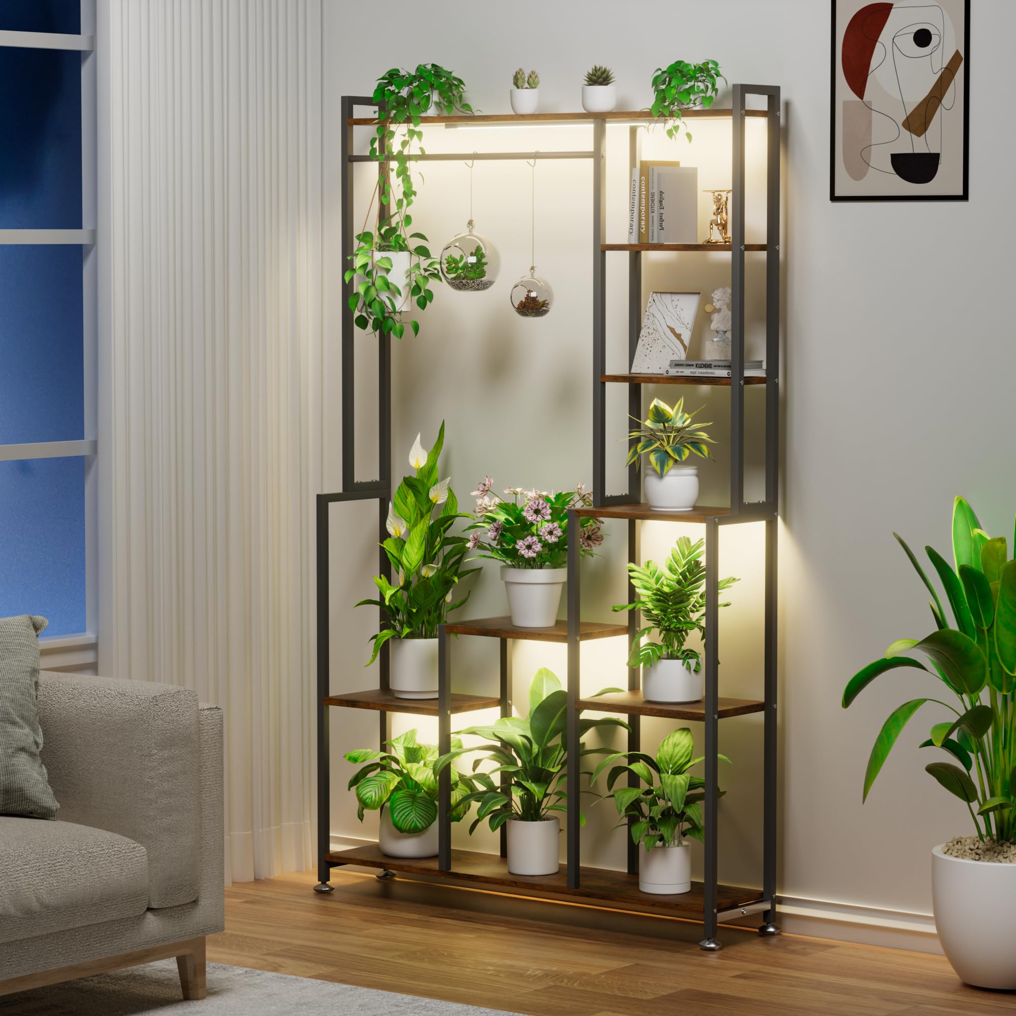 Elegant ladder design provides easy sunlight access for all plants
