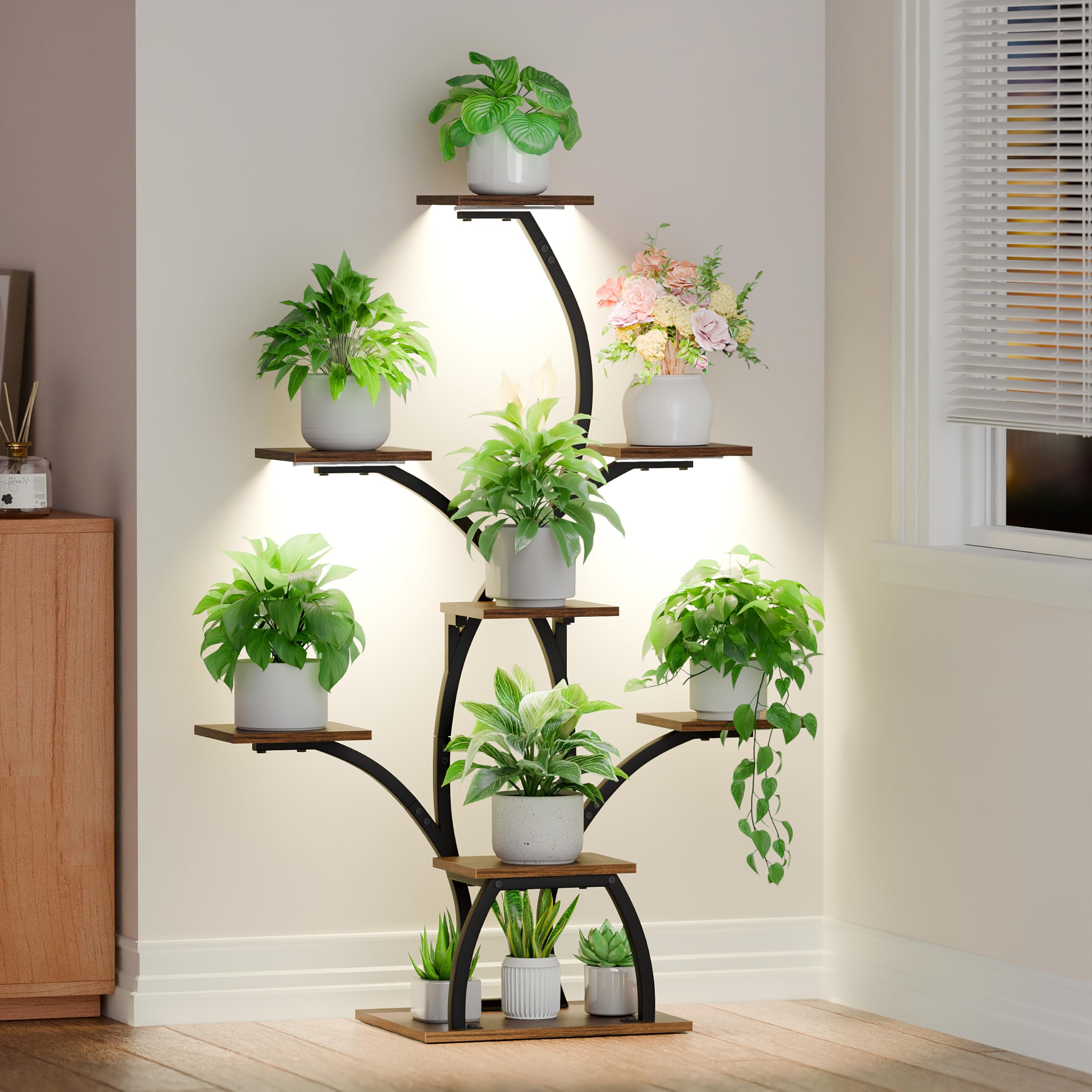 CODACE tree plant stand with grow lights, top view shows organized indoor greenery display.