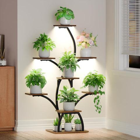 CODACE tree plant stand with grow lights, top view shows organized indoor greenery display.