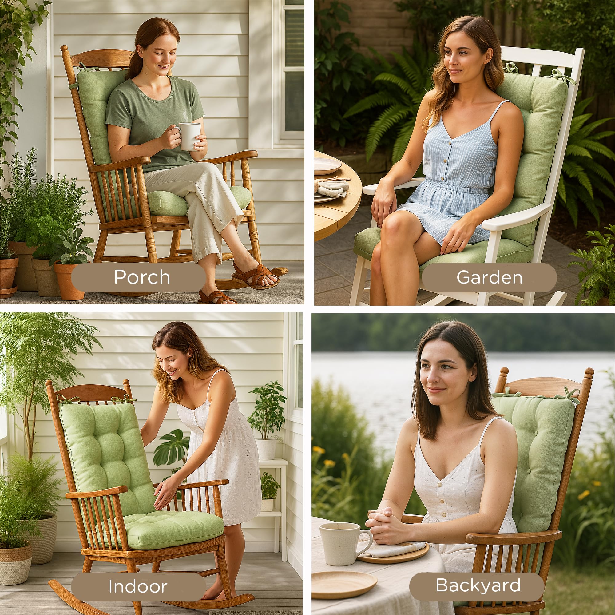 Codi rocking chair cushion sage fabric detail—soft texture.