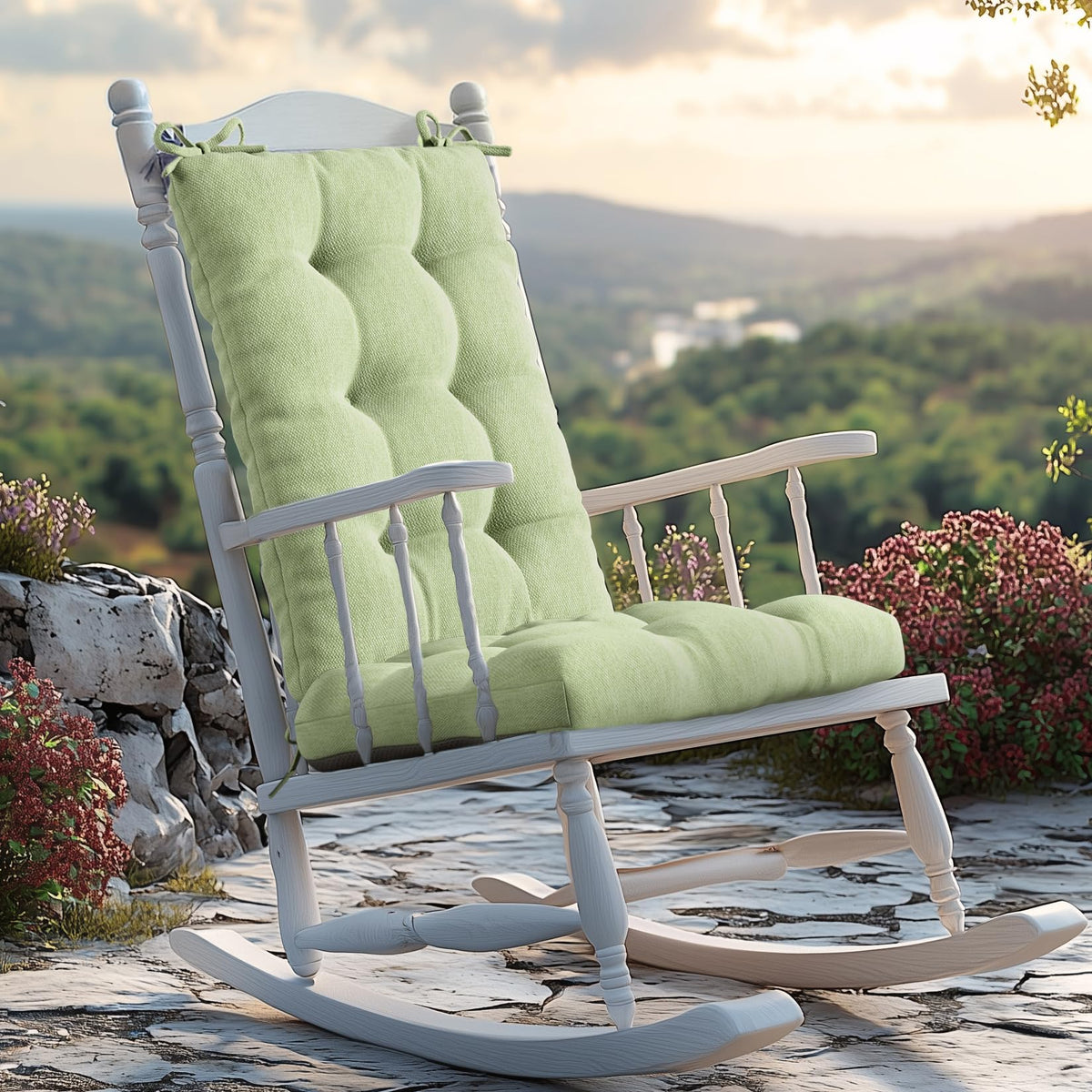 Codi rocking chair cushion sage on chair—comfortable outdoor seating.