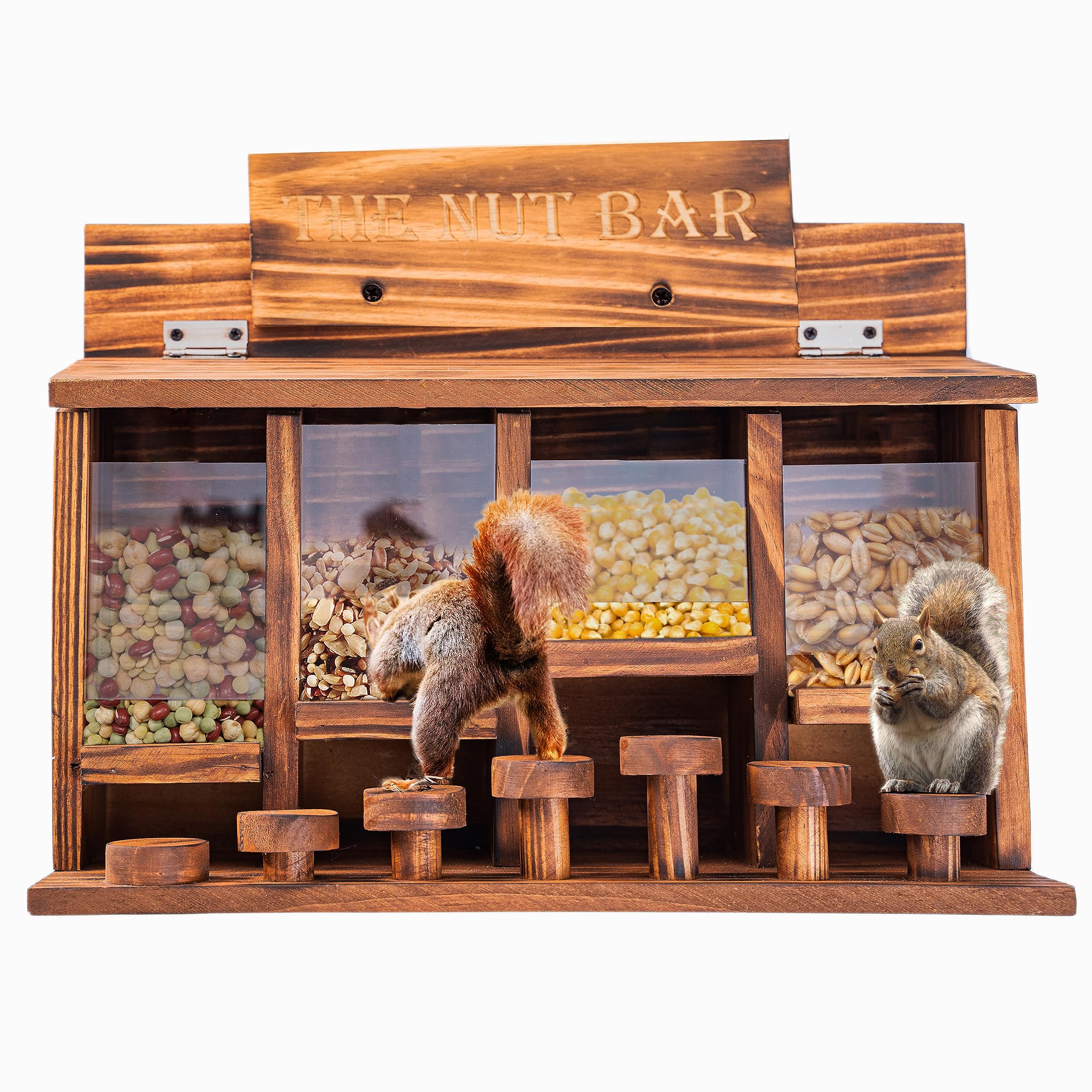 CODIN Squirrel Feeder Table crafted from 15mm pine with burnt finish.