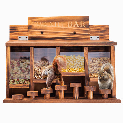 CODIN Squirrel Feeder Table crafted from 15mm pine with burnt finish.