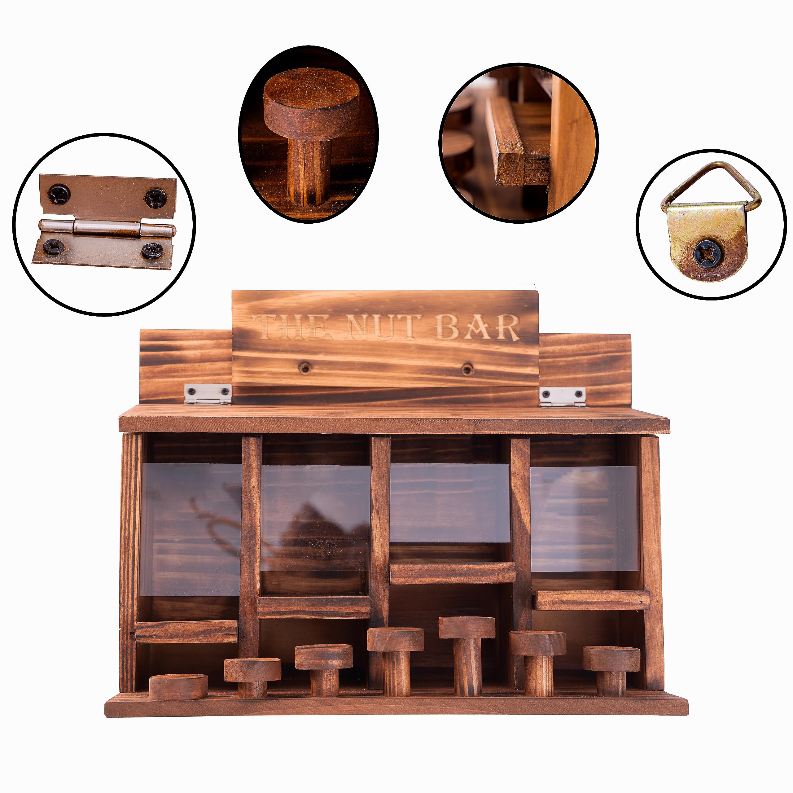 CODIN Burnt wood finish adds rustic charm to the feeder.