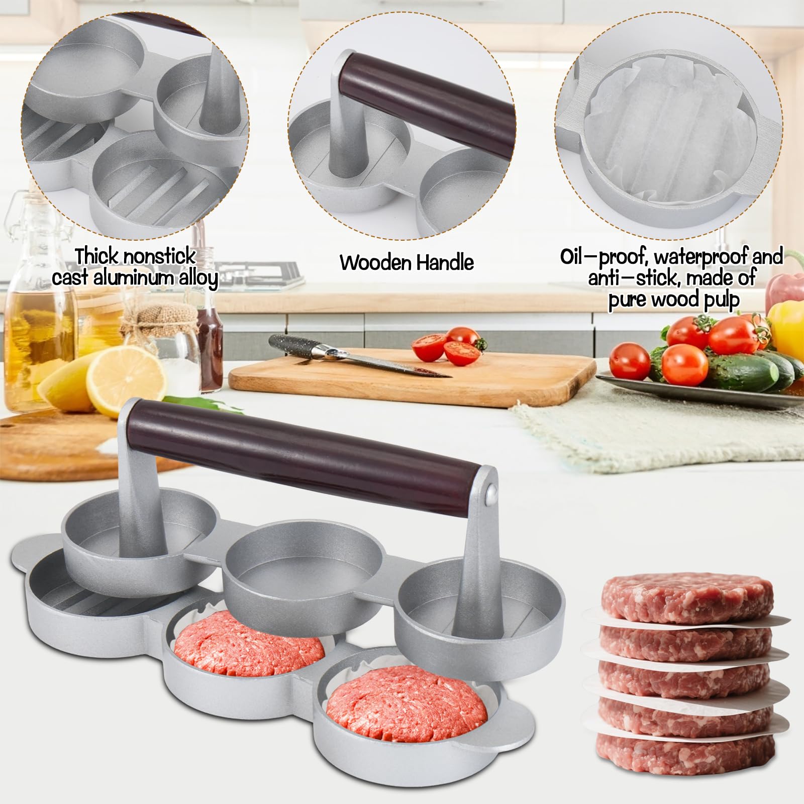 CODOHI burger press with non-stick coating for easy patty release.
