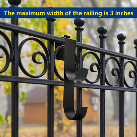 Codree black metal fence hook withstands outdoor use and weather.