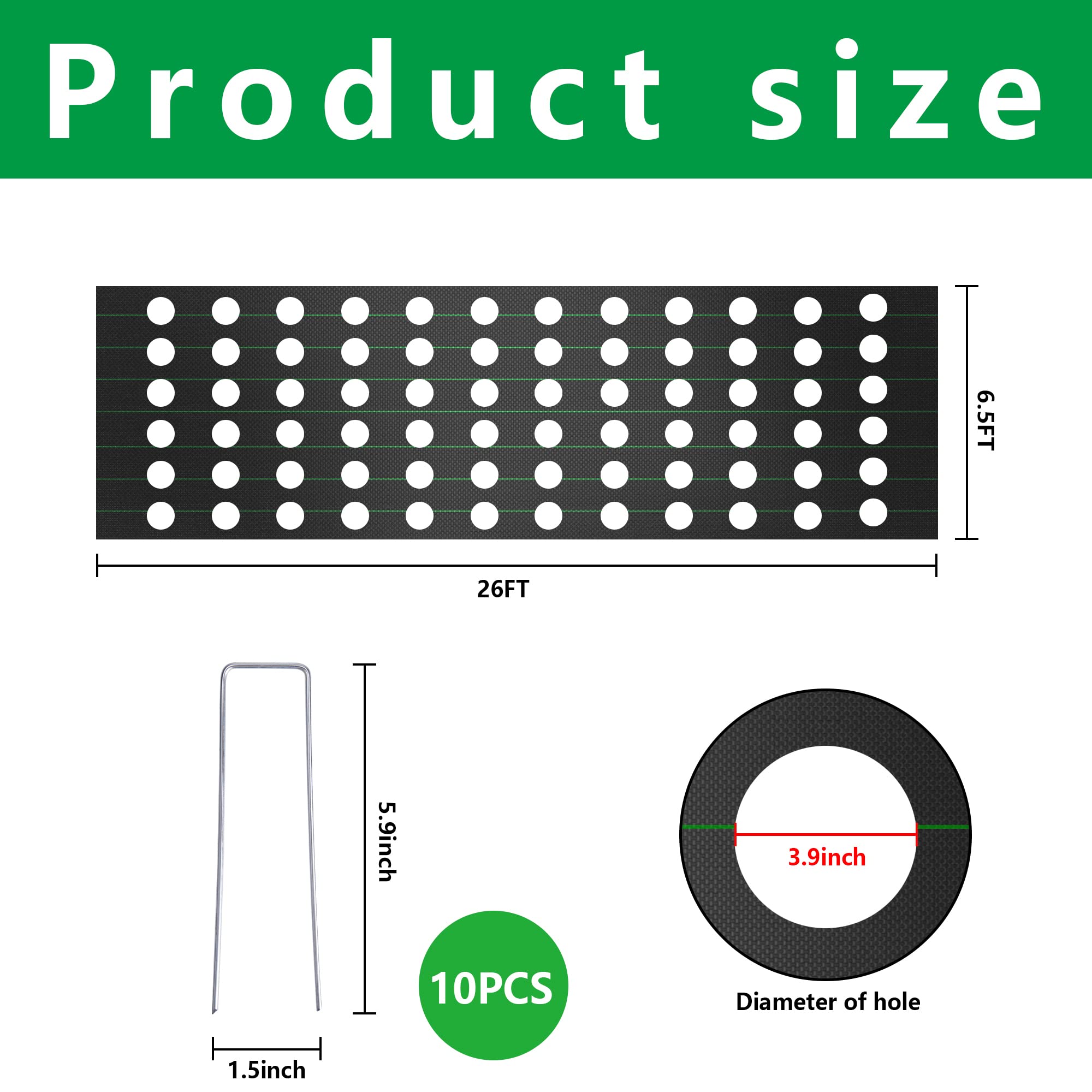 Codree heavy-duty weed barrier fabric highlights durable construction and sun shading.