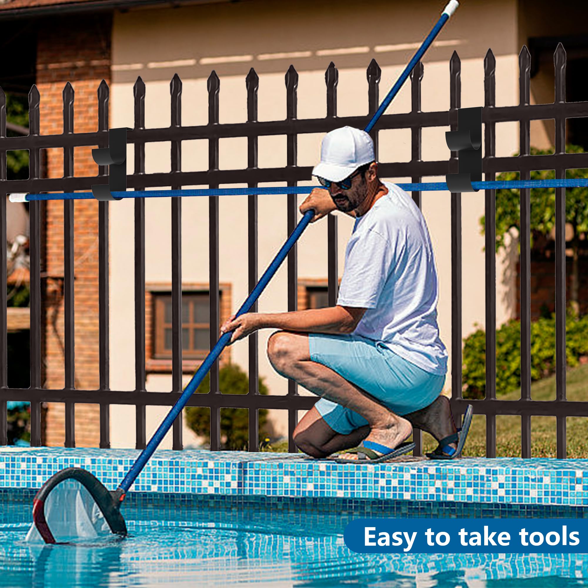 Codree multi-use pool hanger set reduces clutter around the water.