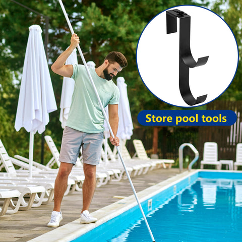 Codree pool equipment storage hook keeps hoses and brushes tidy.