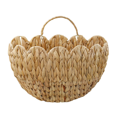 Coeusy wicker hanging basket with scalloped edge for elegant storage and decor.