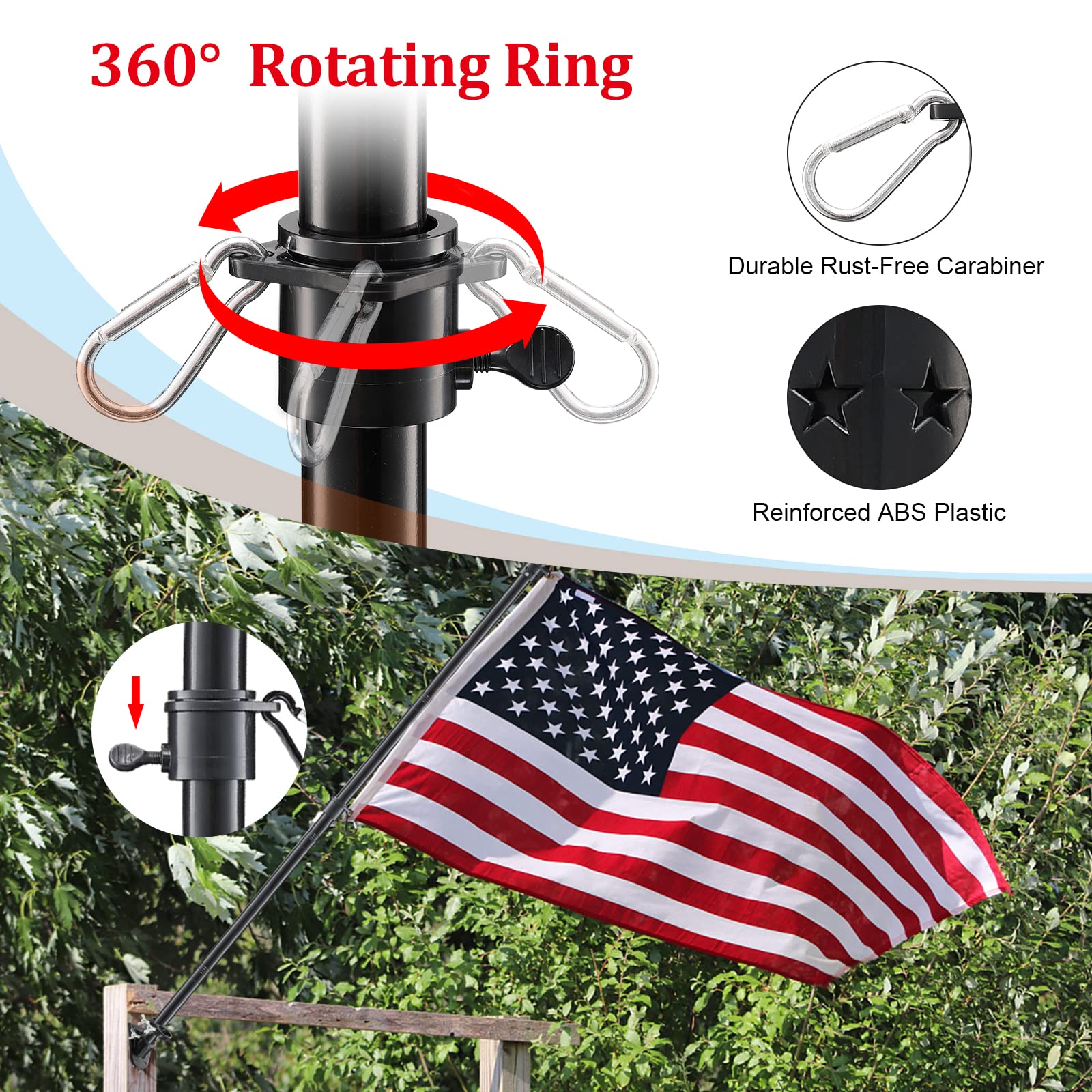 Cogardenshower 360 anti-wrap rings keep flags fluttering freely in wind