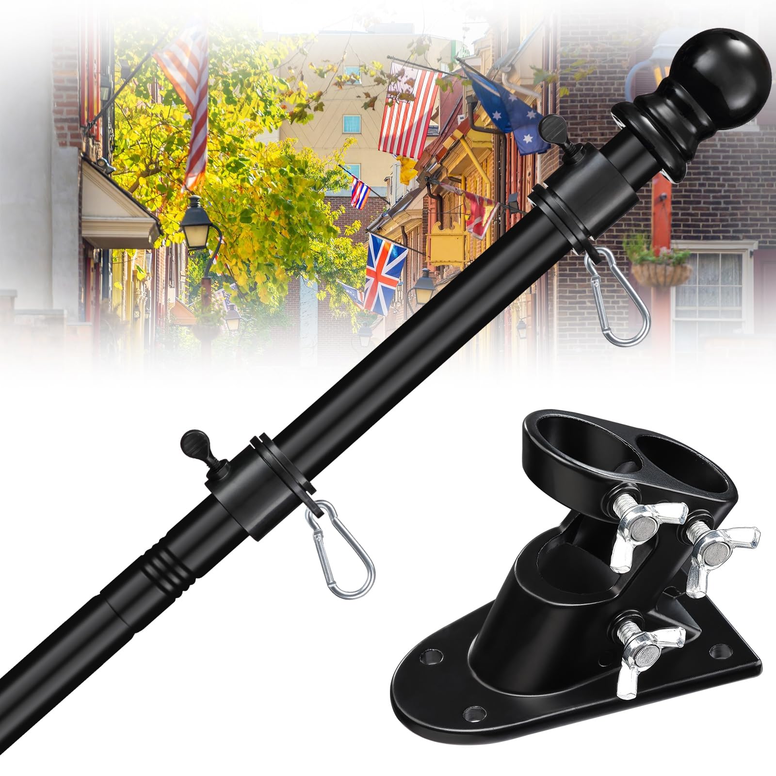Cogardenshower 5ft flag pole kit ready for quick outdoor display on the wall