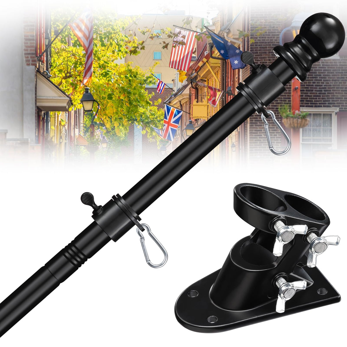 Cogardenshower 5ft flag pole kit ready for quick outdoor display on the wall