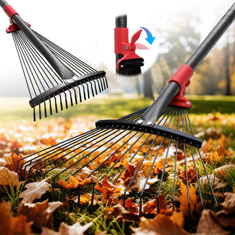 Cogardenshower adjustable garden leaf rake with 58 inch reach and expandable head for faster cleanup.