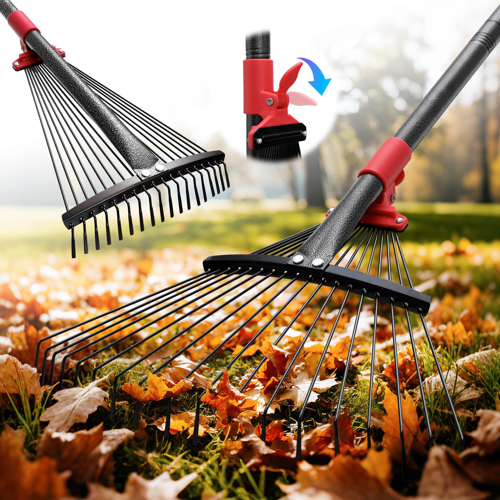 Cogardenshower collapsible leaf rake with 17-inch wide head for fast yard cleanup.