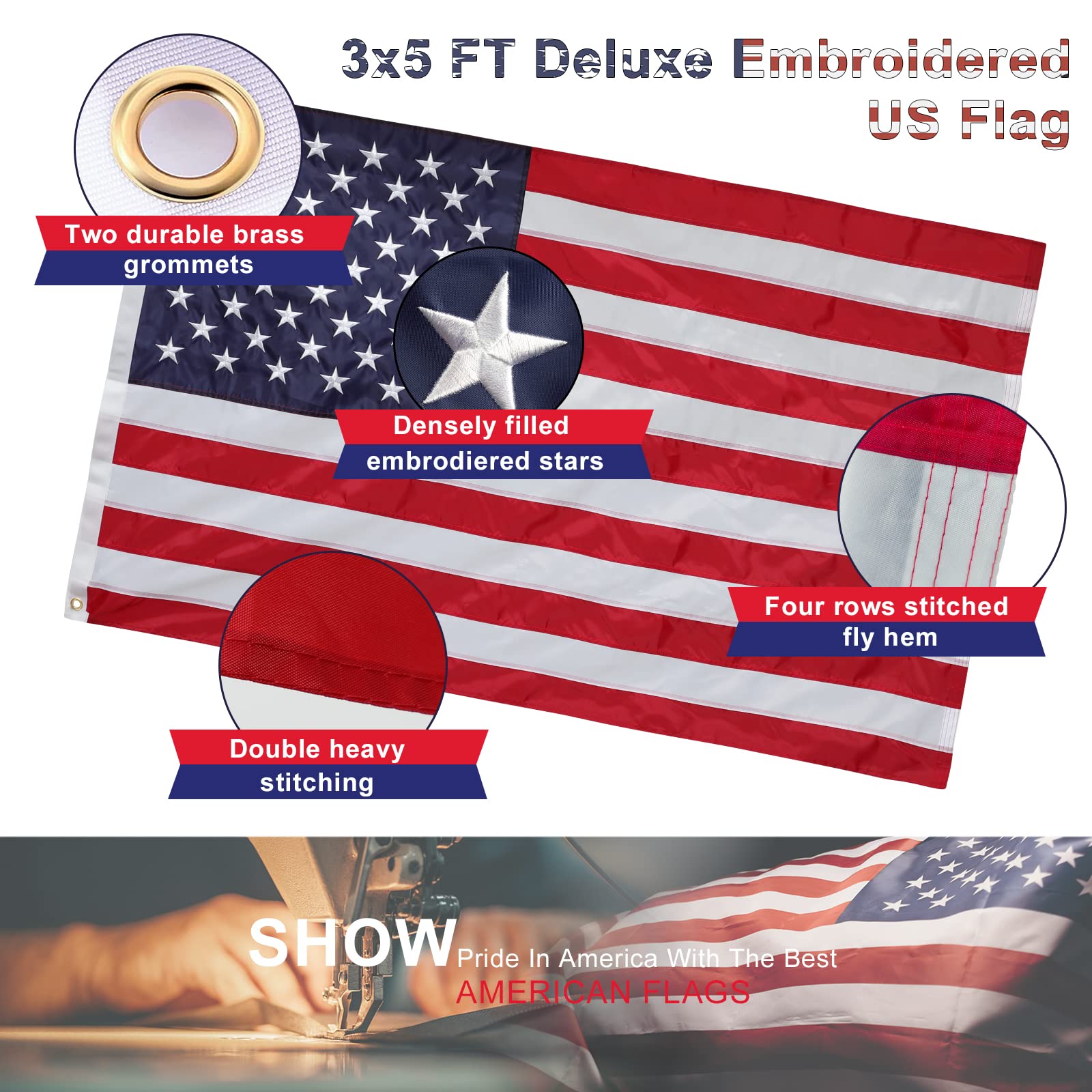 Cogardenshower embroidered US flag 3x5 with vibrant colors and durability