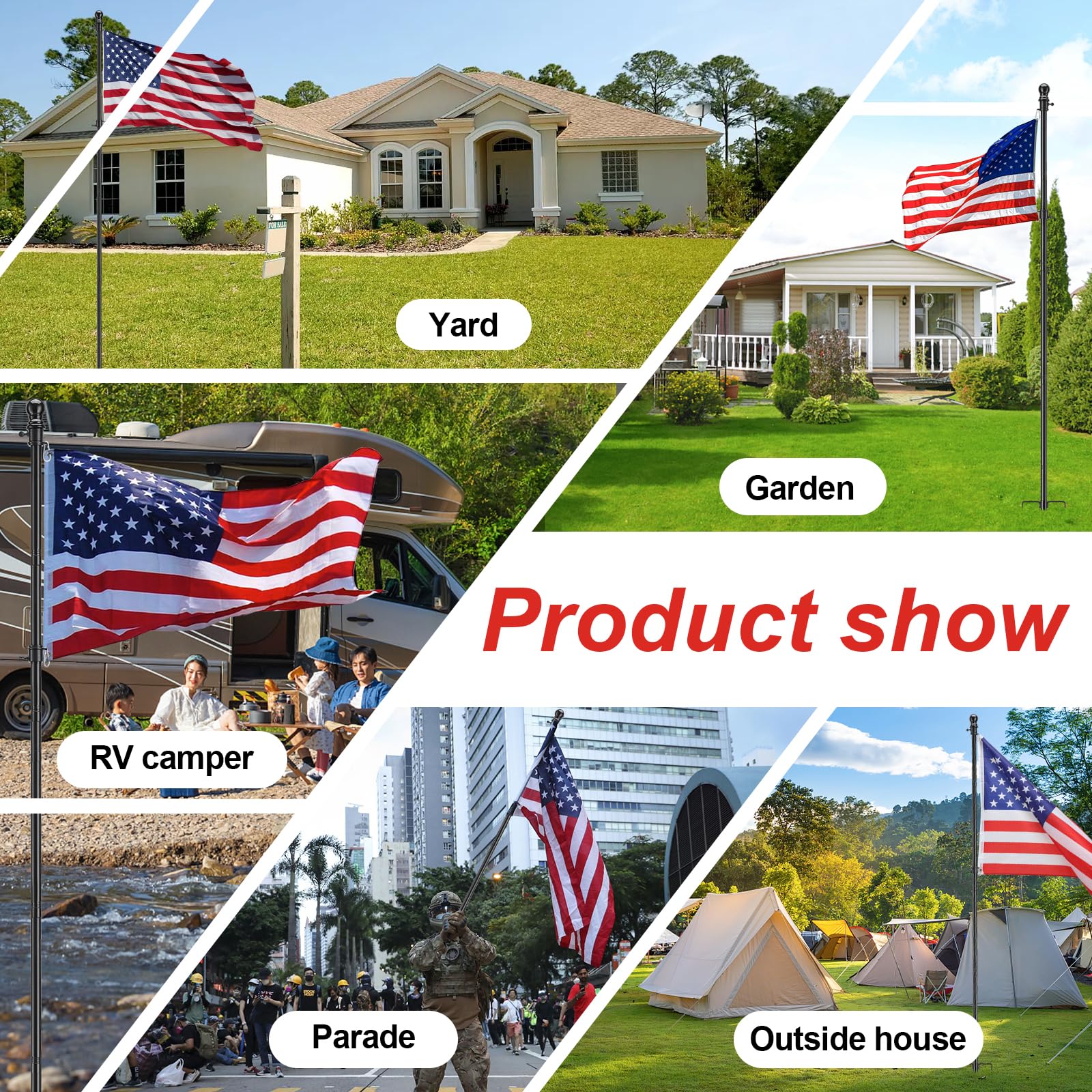 Cogardenshower flag display in yard or garden for events.