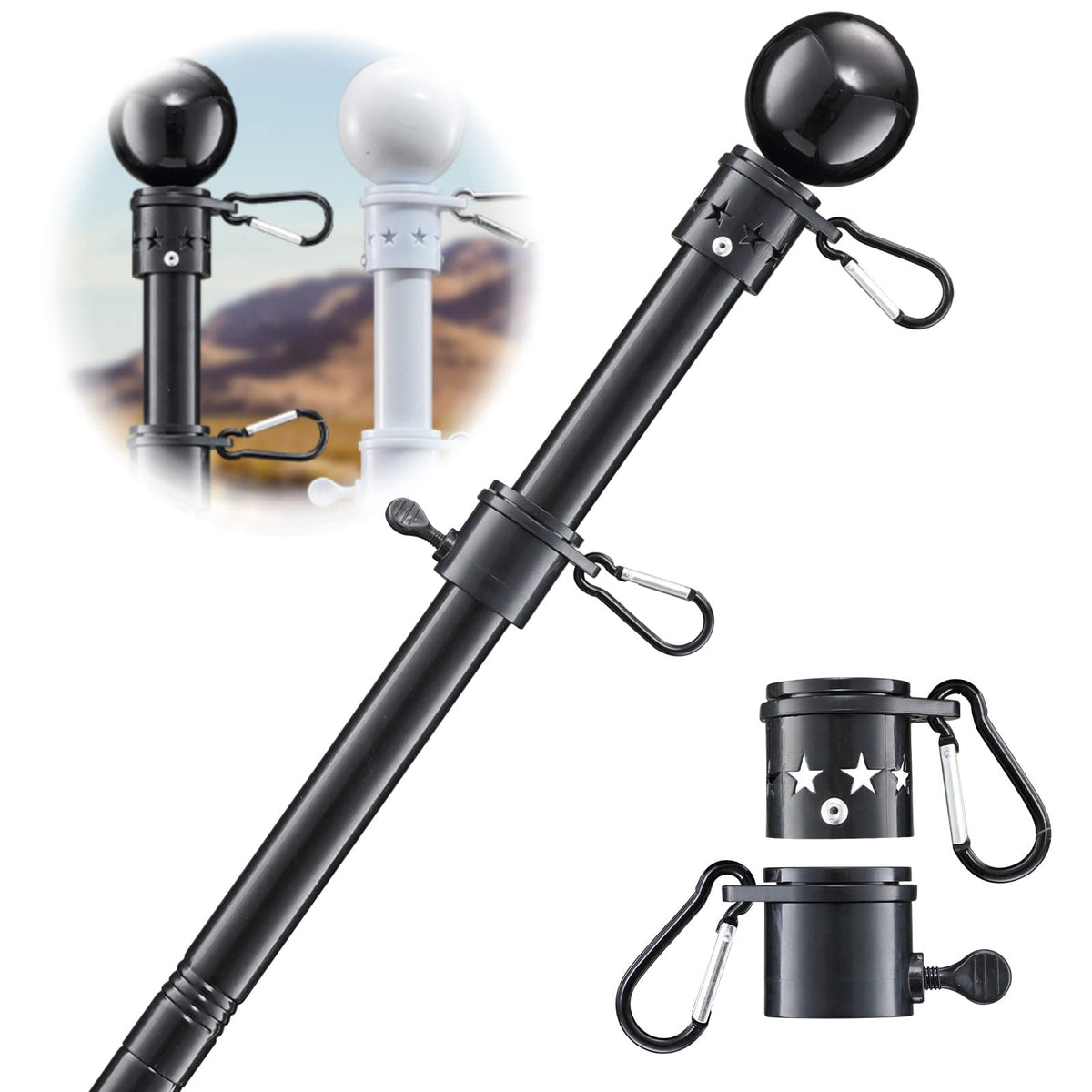 Cogardenshower flag pole 5ft outdoor porch display resists weather with tangle-free spinning rings.