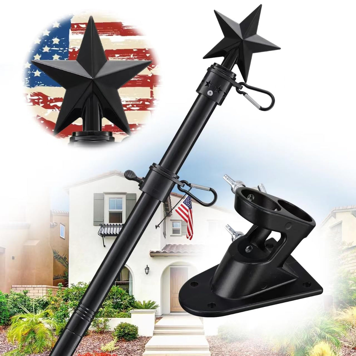 Cogardenshower outdoor 6ft flag pole demonstrates sturdy mounting for 3x5 flags