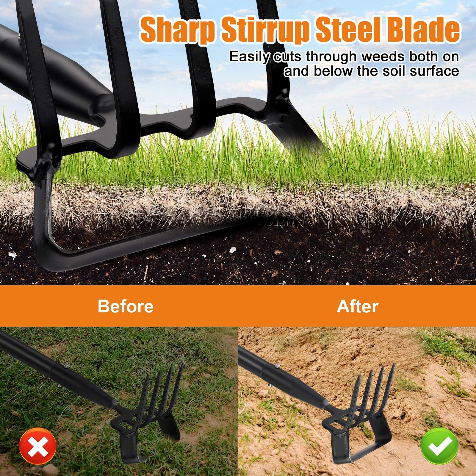 Cogardenshower long-handle adjustable hoe for ergonomic weed control.