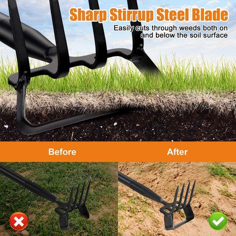 Cogardenshower long-handle adjustable hoe for ergonomic weed control.