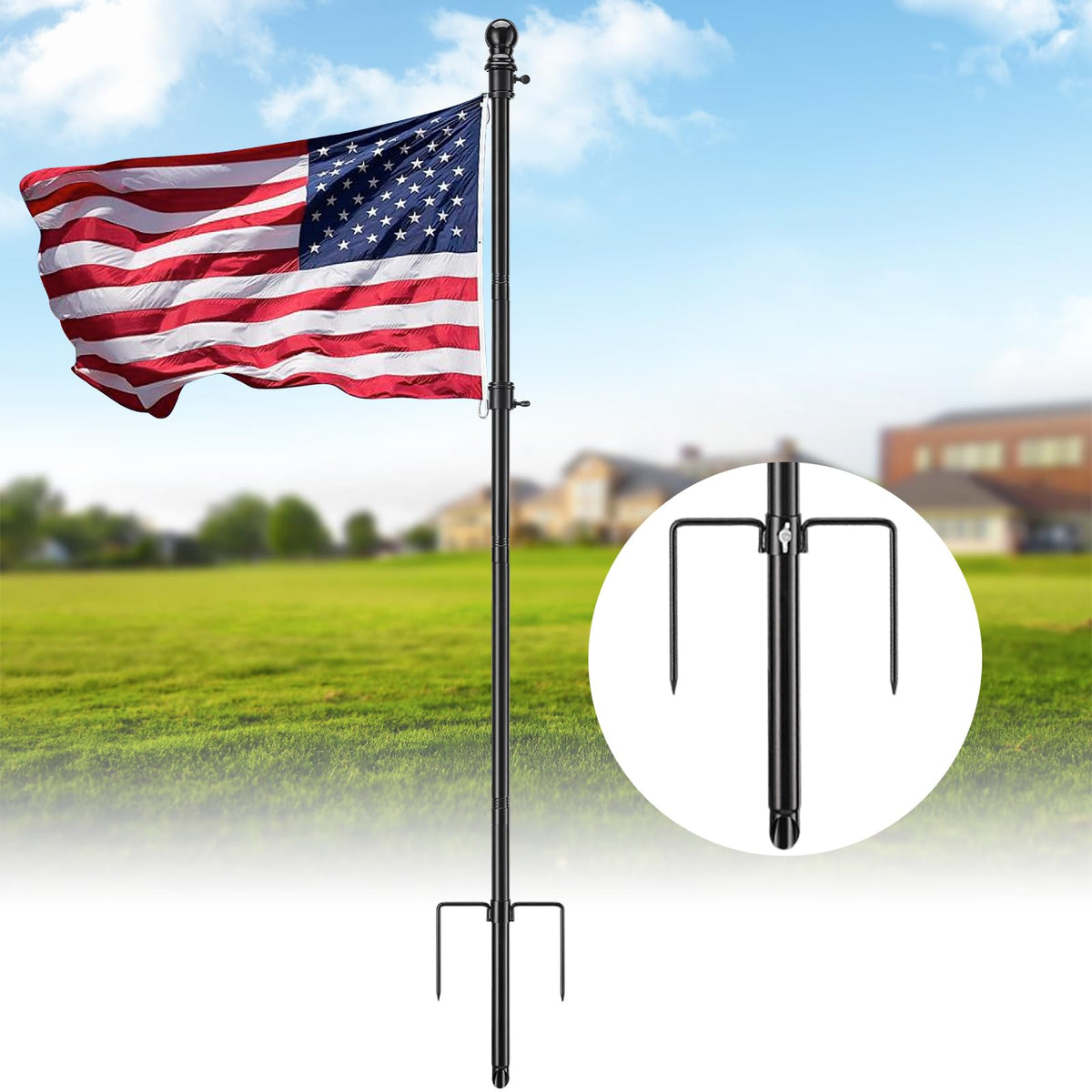 Cogardenshower heavy-duty ground flag pole 8.5ft for sturdy outdoor displays.