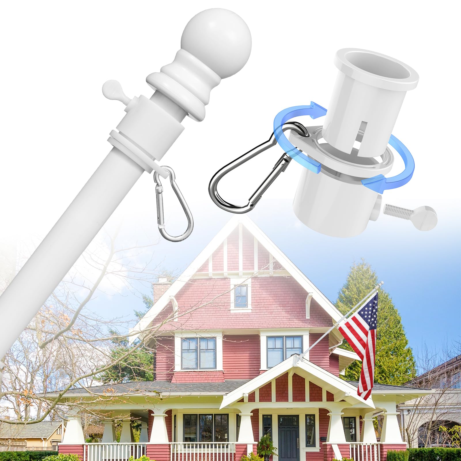Cogardenshower 5ft flag pole assembly enables quick outdoor setup.