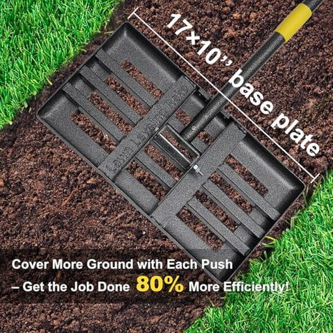 Cogardenshower lawn leveling rake smooth edge prevents turf damage.