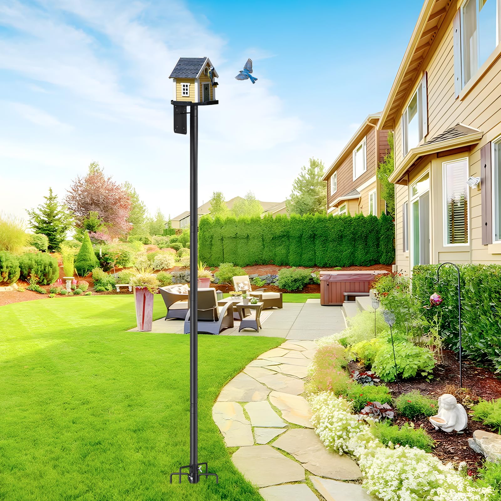 Cogardenshower multi-use station supports feeder, house, and camera.