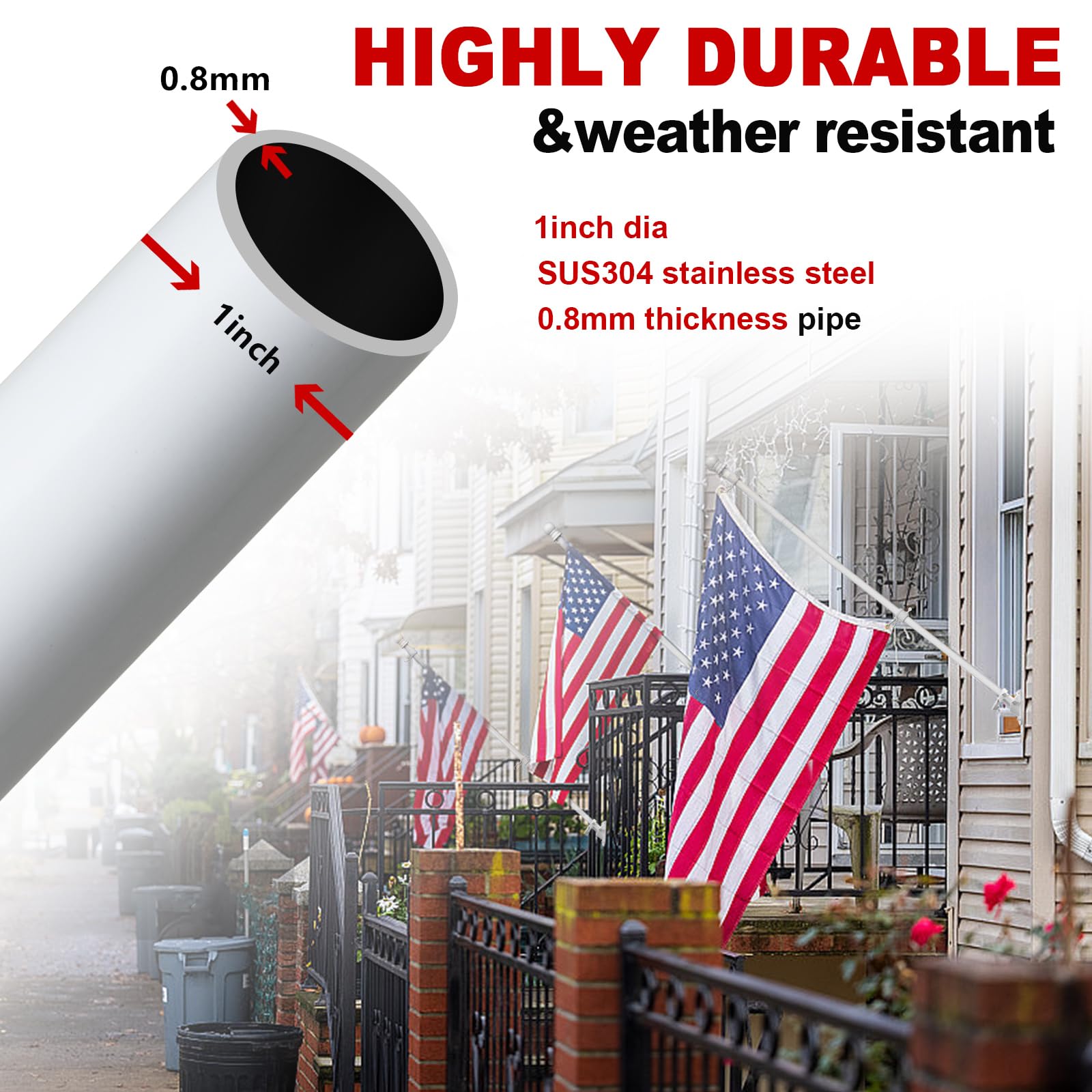 Cogardenshower rotating anti-wrap rings keep flag fluttering freely.