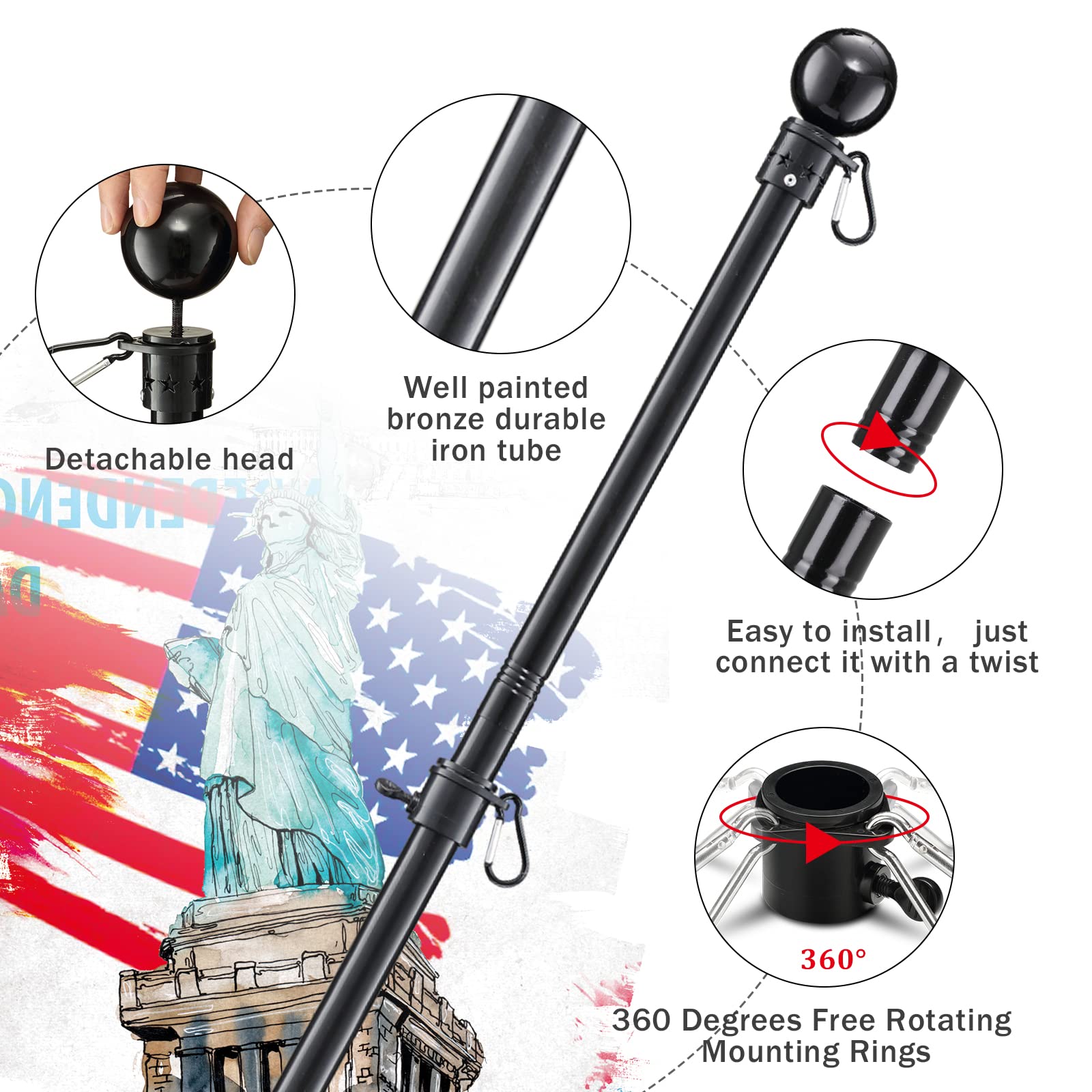 Cogardenshower stainless steel flag pole 1in diameter for outdoor use