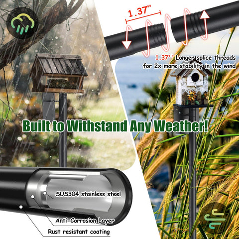 Cogardenshower weatherproof stainless steel pole resists rust for year round use.