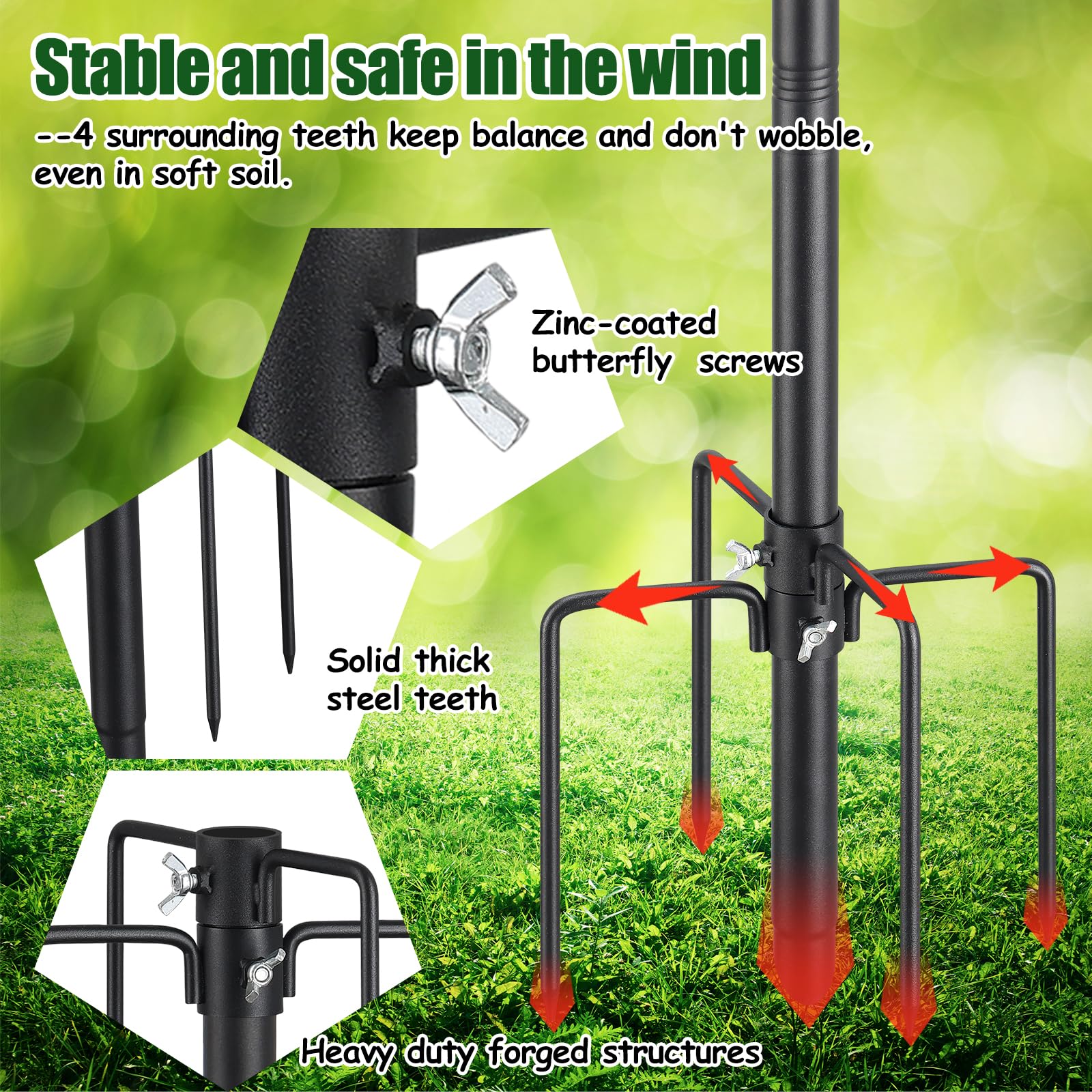 Cogardenshower sturdy 5-prong base ensures wobble-free setup.