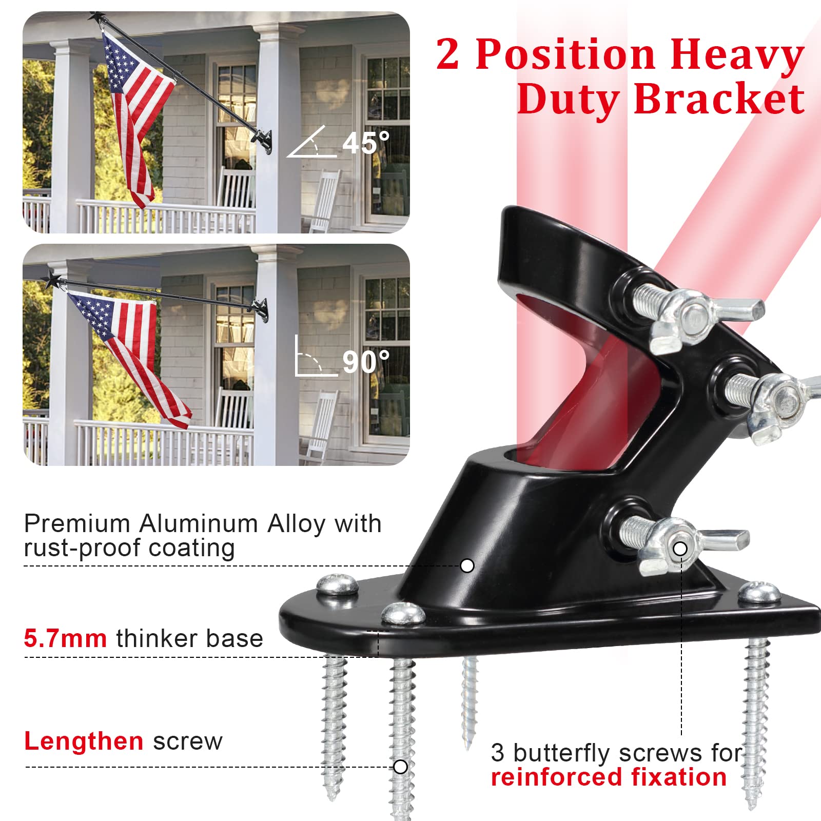 Cogardenshower two-position mount supports horizontal or 45 degree flag displays
