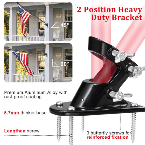 Cogardenshower two-position mount supports horizontal or 45 degree flag displays