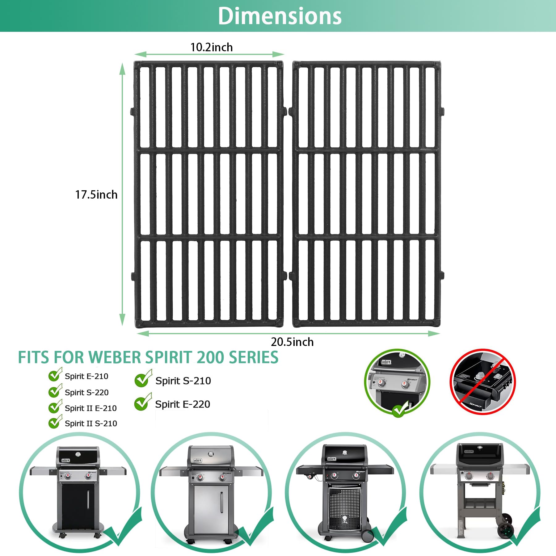 COGRICHBF Spirit E-210 grates cast iron surface for durability.