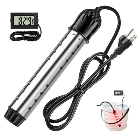 Coituer Koire 2000W immersion heater in use warming water in a bucket