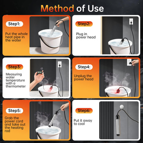 Coituer Koire heater submerged in a bucket to warm water