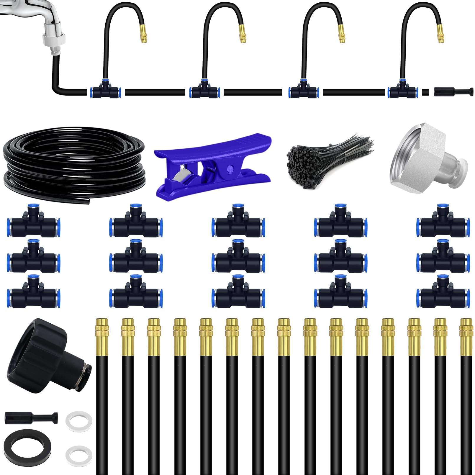 Cokacot 49.21ft kit with misting nozzles for even garden irrigation coverage.