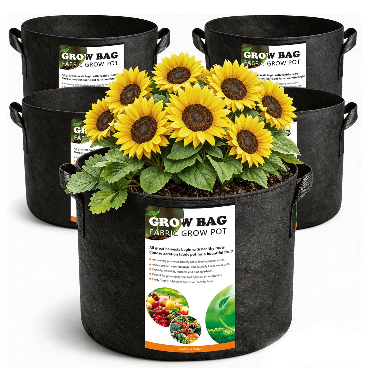 COOKIELE 5-pack 10-gallon grow bags for versatile vegetable gardening