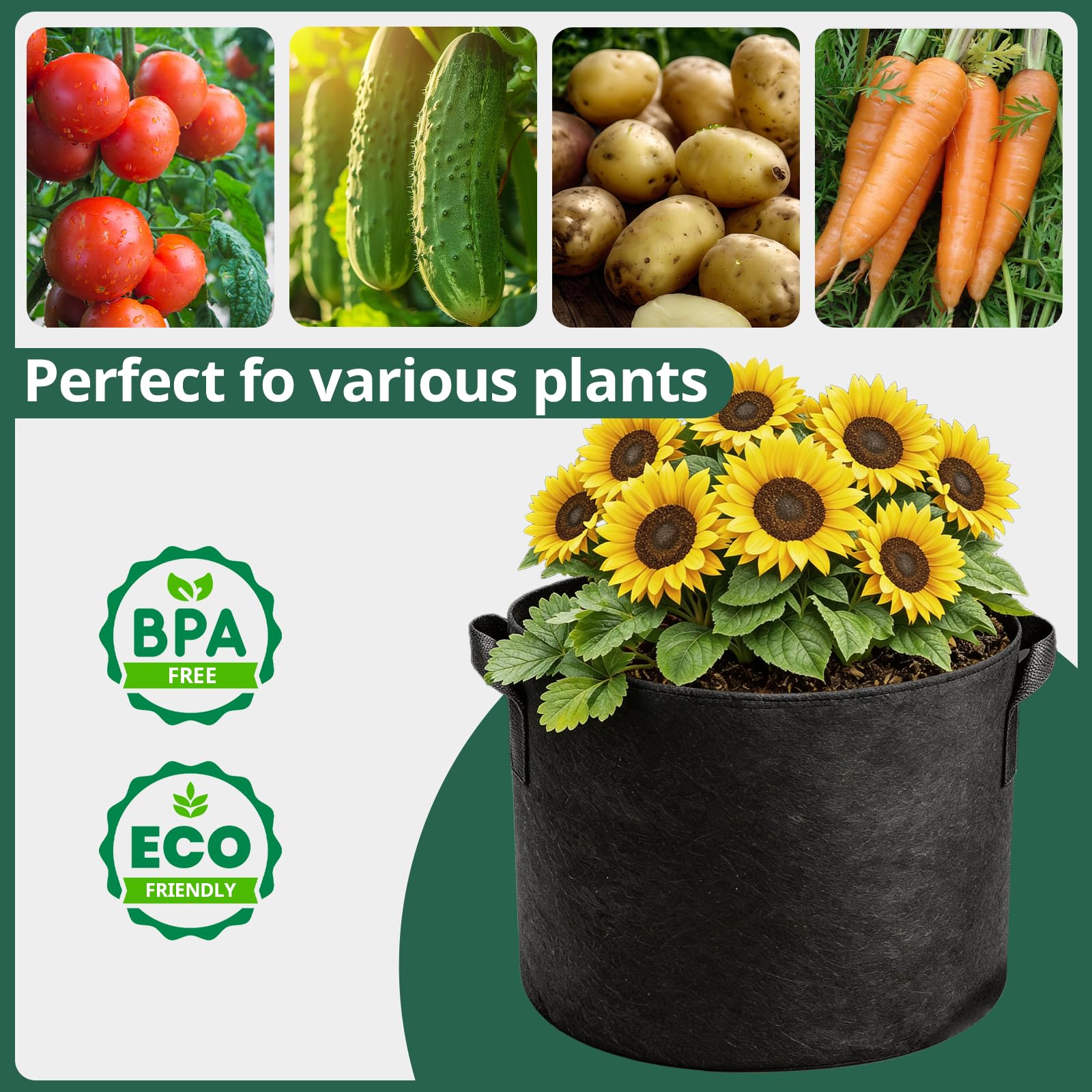 COOKIELE 15.74-inch diameter and 11.81-inch height grow bags for standard gardens