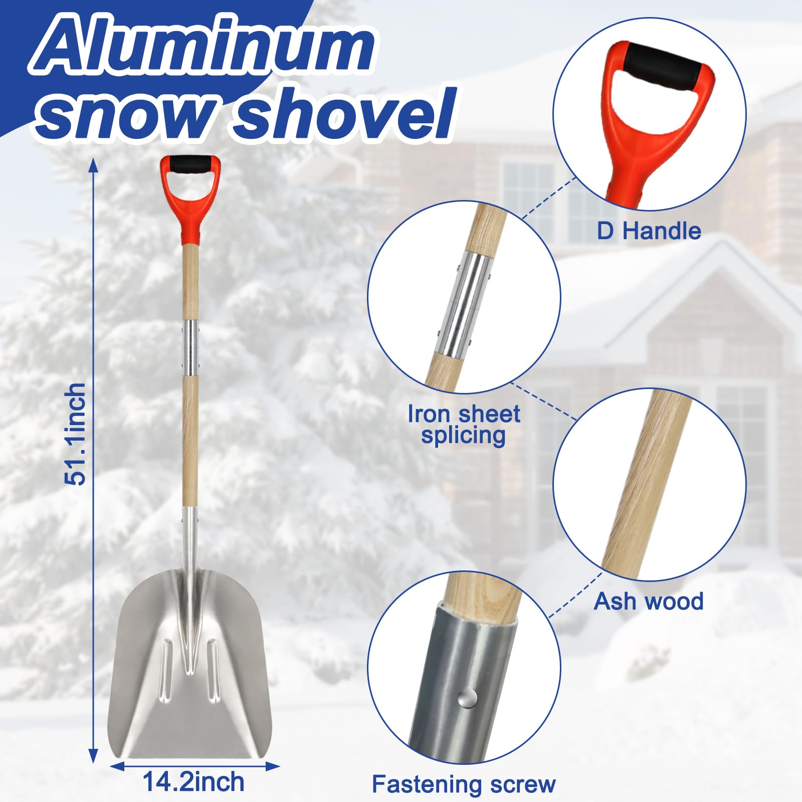COKTME wide-scoop shovel enables rapid clearing of large areas.
