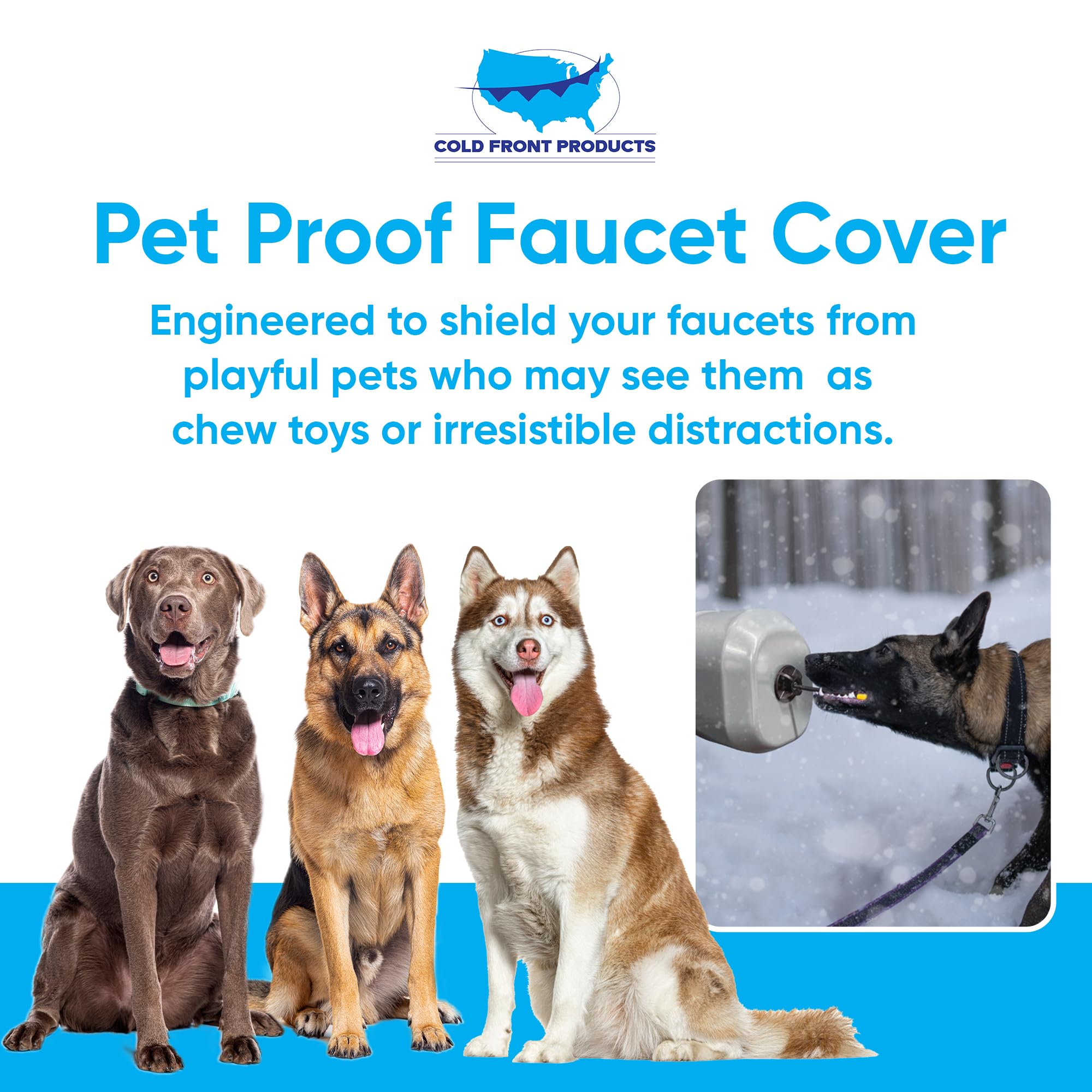 Cold Front faucet cover demonstrates universal fit for hose bibs and spigots.