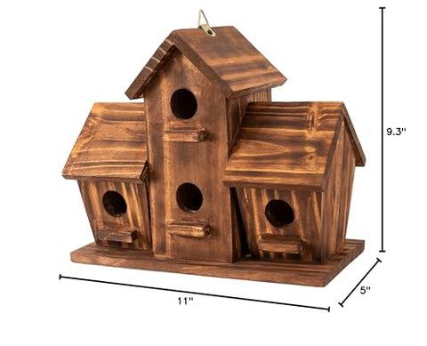COLEBA Bird House detailed burnt wood texture adds rustic charm.