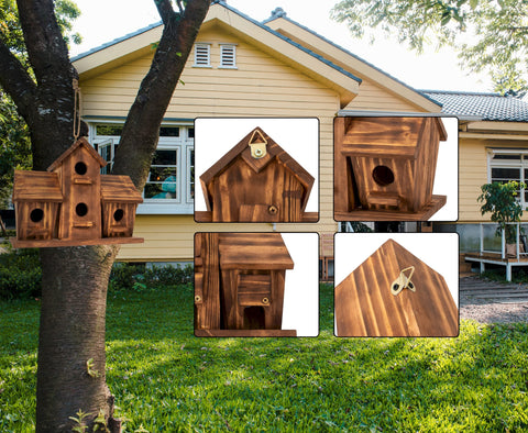 COLEBA Bird House rustic design wall-mount option enhances garden aesthetics.